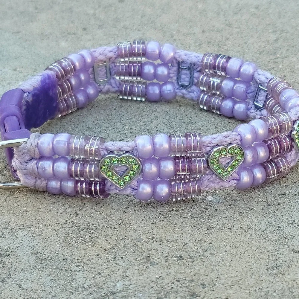 Custom Handmade Beaded Bling Dog Collar Hearts